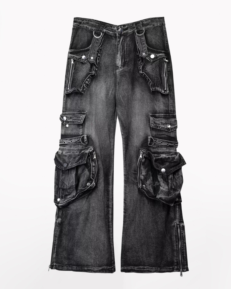 Street 3D Multi-Pocket Washed Cargo Jeans