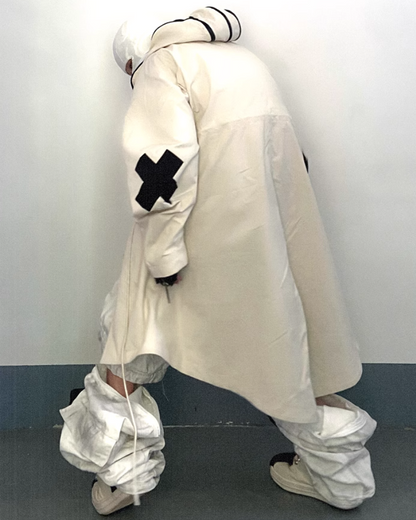 Street Drawstring Pleated Balaclava Hooded Trench Coat