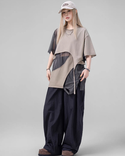 Street Irregular Stitching Hollow T-Shirt