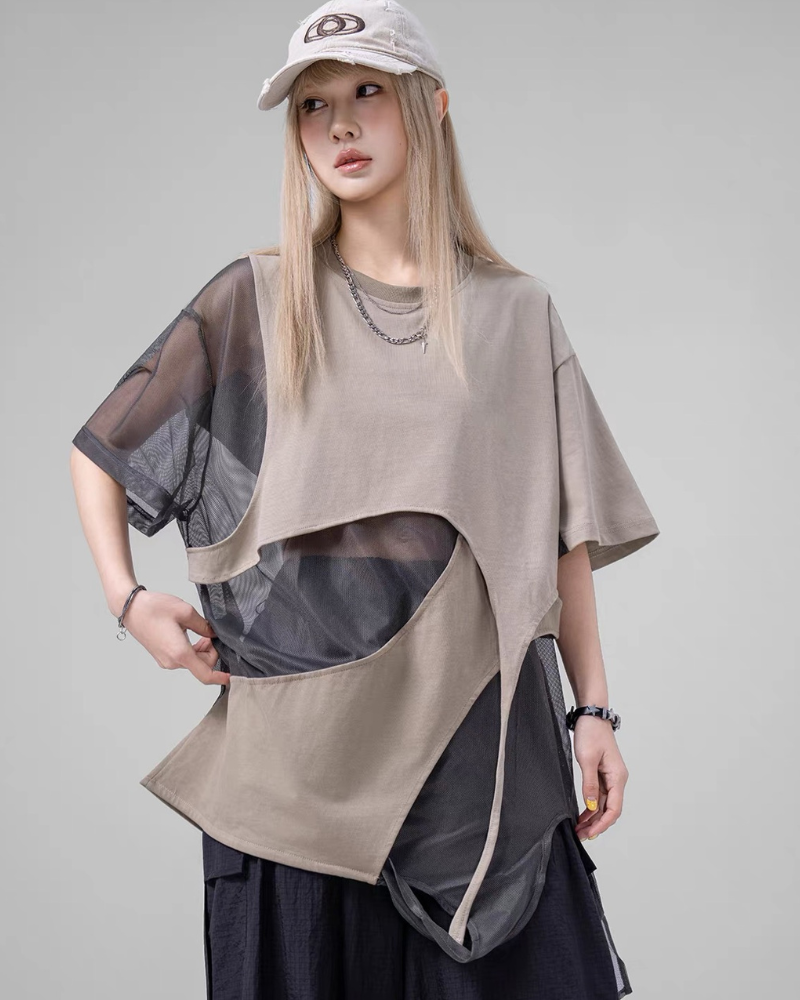 Street Irregular Stitching Hollow T-Shirt