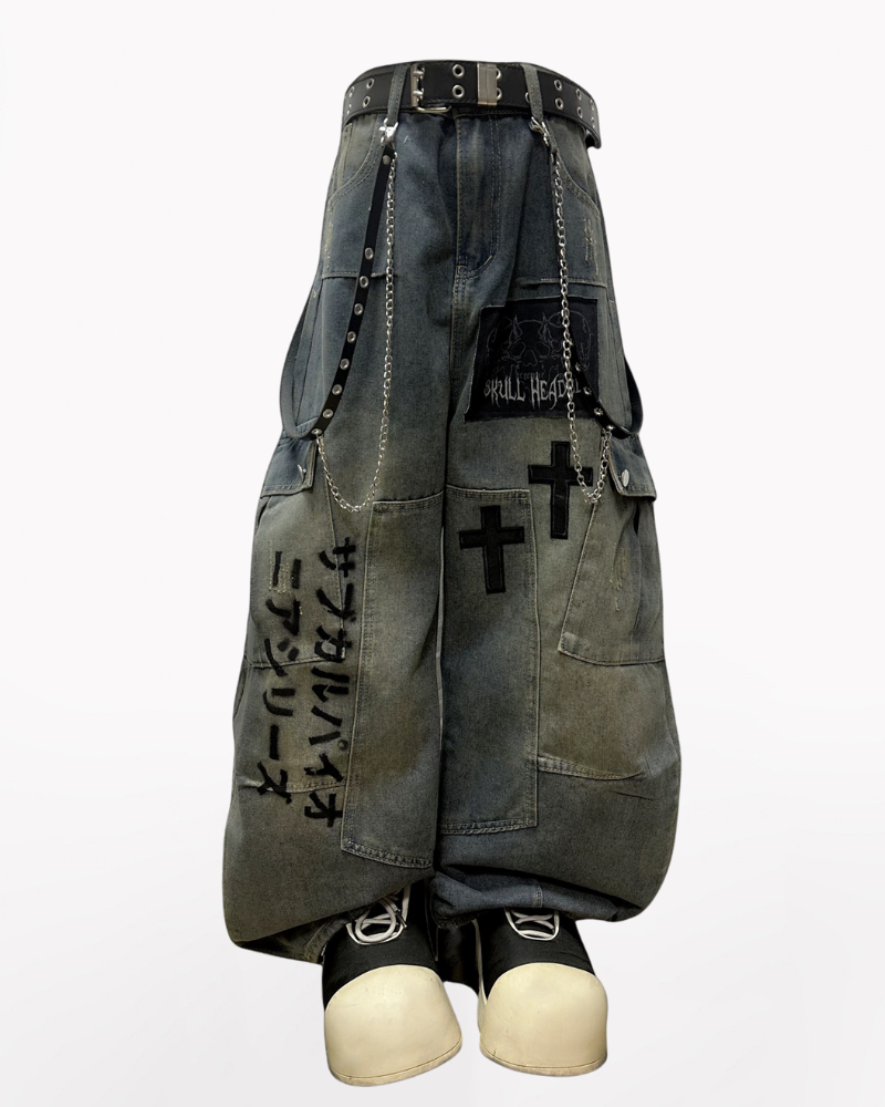 Street Washed Chains Denim Pants | Y2K Jeans