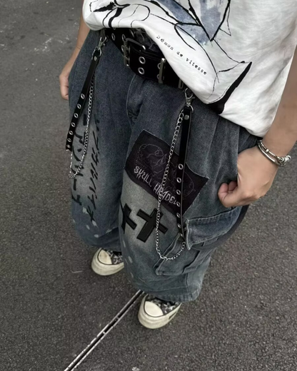 Street Washed Chains Denim Shorts | Baggy Jorts