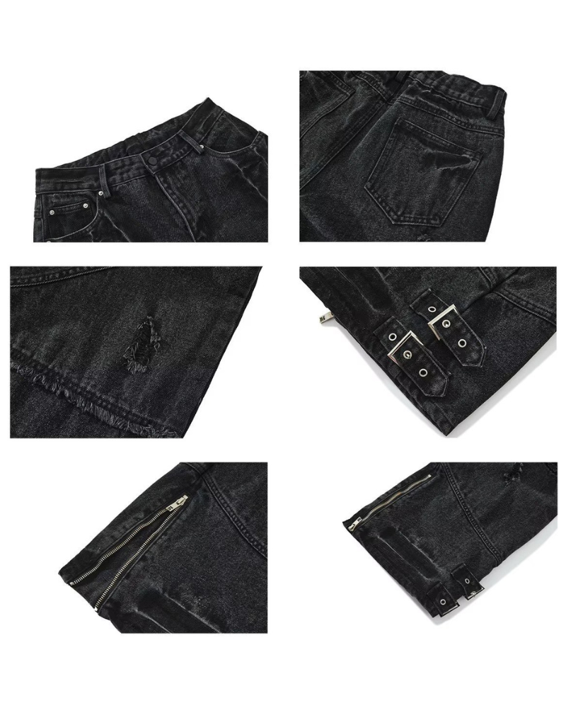Streetwear Bandage Zipper Y2K Punk Jeans