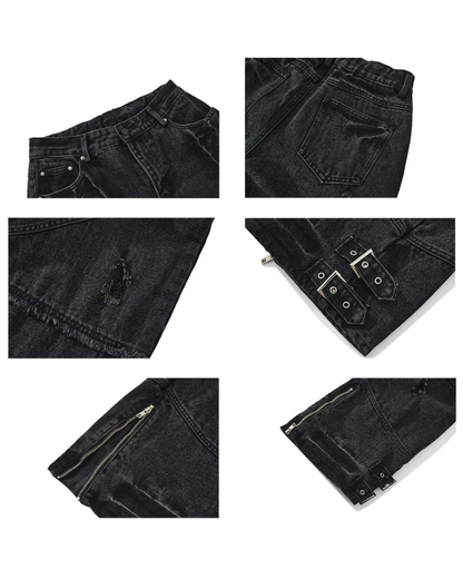 Streetwear Bandage Zipper Y2K Punk Jeans