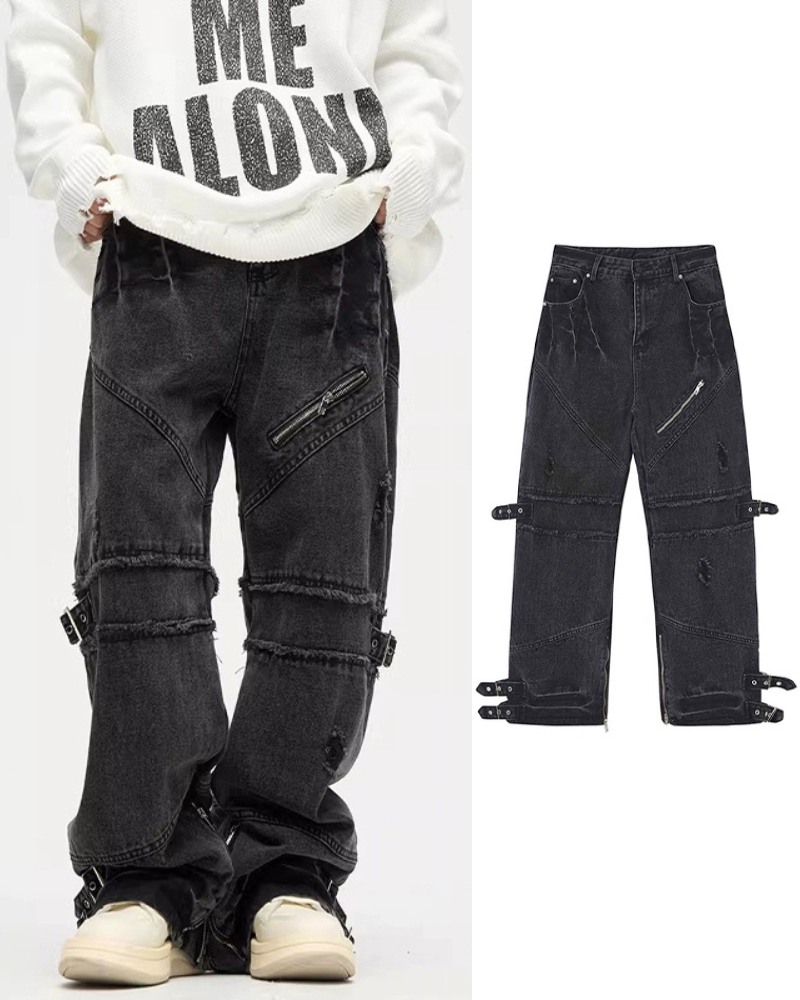 Streetwear Bandage Zipper Y2K Punk Jeans