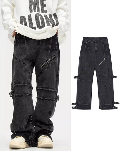 Streetwear Bandage Zipper Y2K Punk Jeans