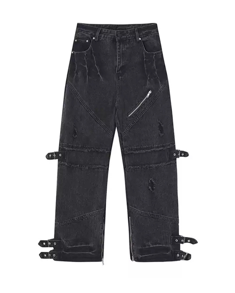 Streetwear Bandage Zipper Y2K Punk Jeans