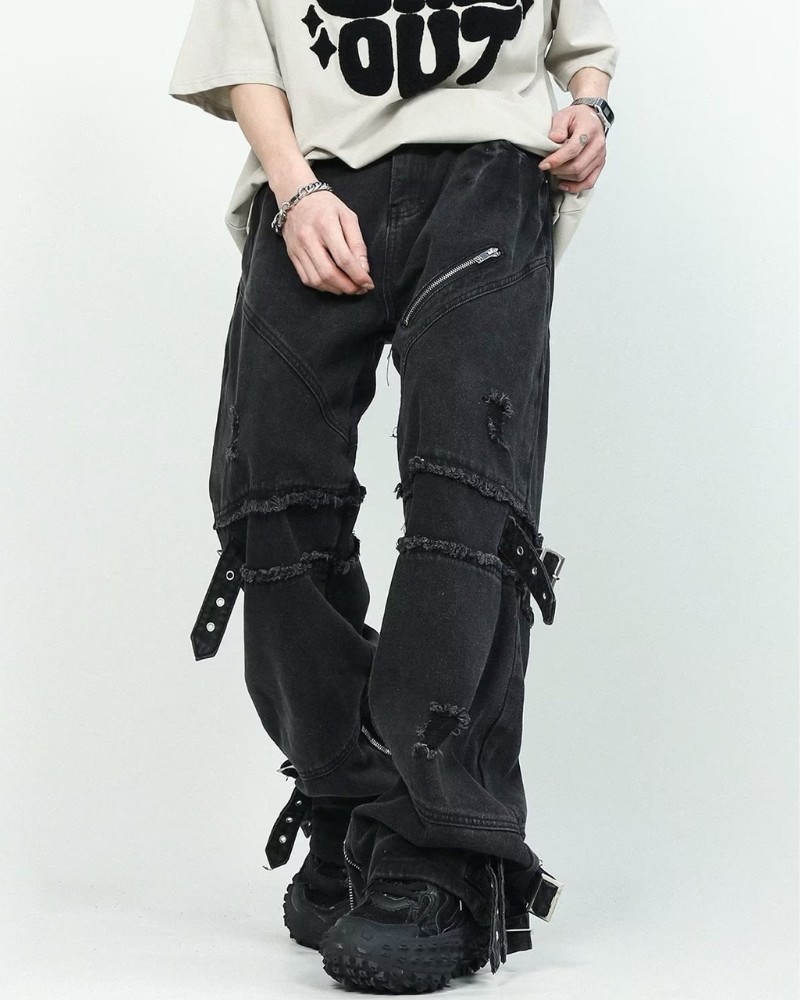 Streetwear Bandage Zipper Y2K Punk Jeans