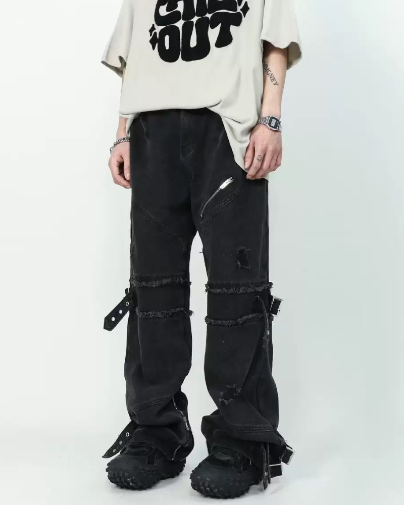 Streetwear Bandage Zipper Y2K Punk Jeans