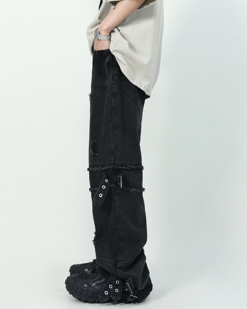 Streetwear Bandage Zipper Y2K Punk Jeans