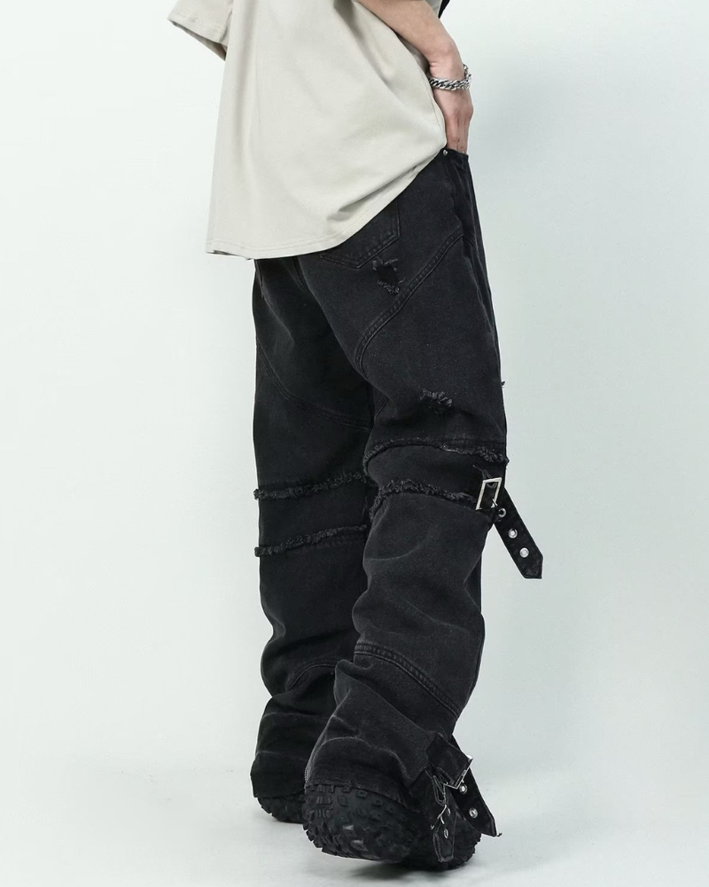 Streetwear Bandage Zipper Y2K Punk Jeans