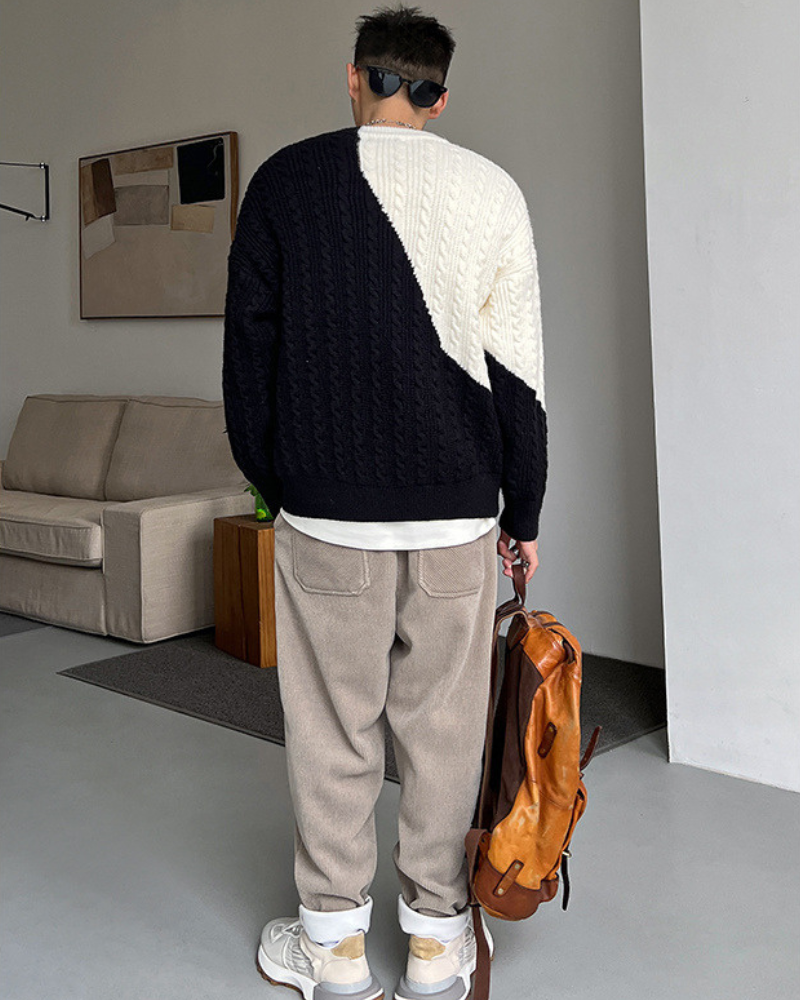 Streetwear Color Block Crewneck Sweater