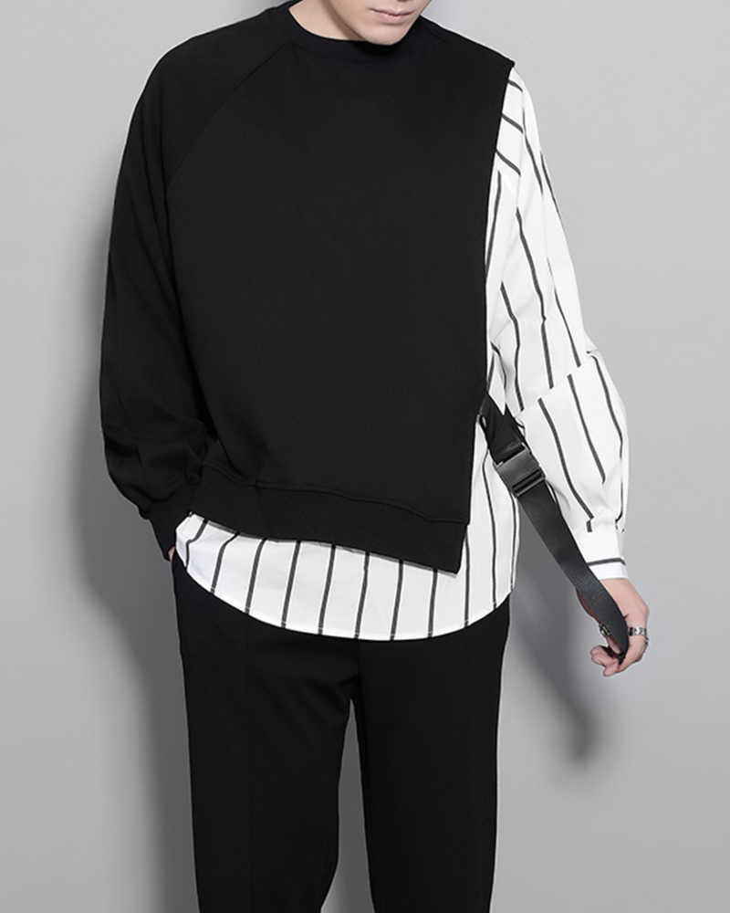 Streetwear Color Block Ribbon Crewneck Sweatshirt