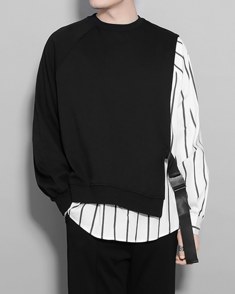 Streetwear Color Block Ribbon Crewneck Sweatshirt