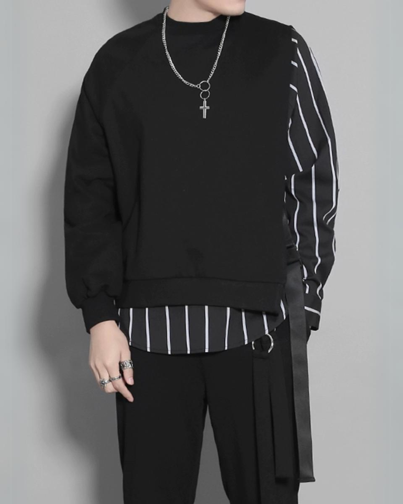 Streetwear Color Block Ribbon Crewneck Sweatshirt