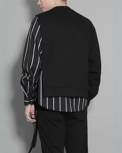 Streetwear Color Block Ribbon Crewneck Sweatshirt