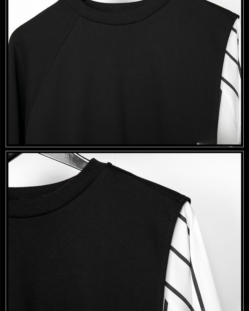 Streetwear Color Block Ribbon Crewneck Sweatshirt