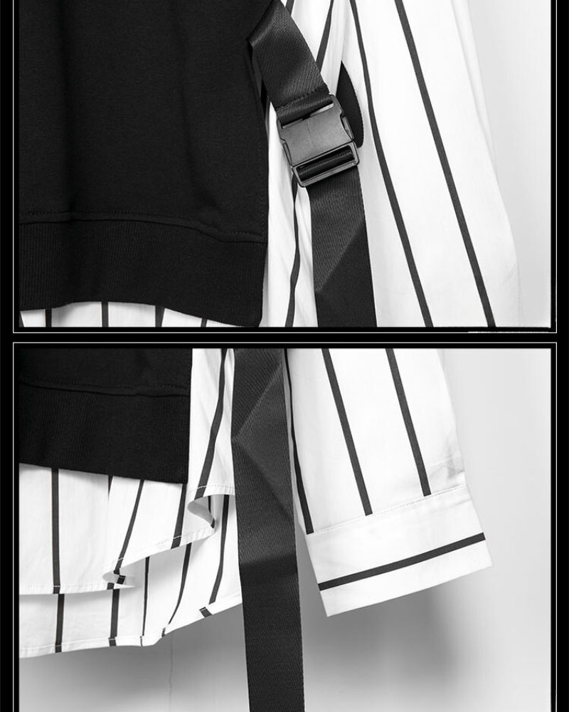 Streetwear Color Block Ribbon Crewneck Sweatshirt