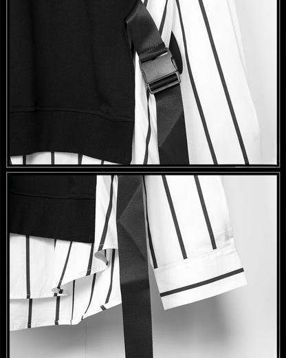 Streetwear Color Block Ribbon Crewneck Sweatshirt