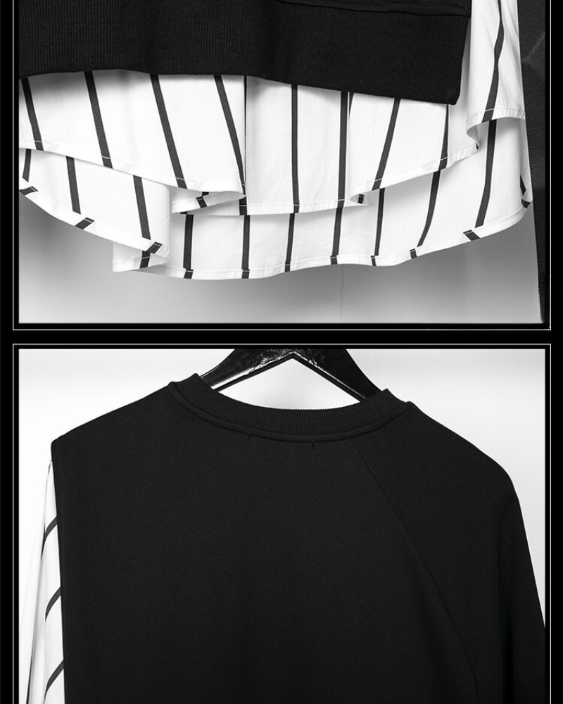 Streetwear Color Block Ribbon Crewneck Sweatshirt