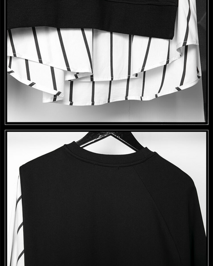 Streetwear Color Block Ribbon Crewneck Sweatshirt