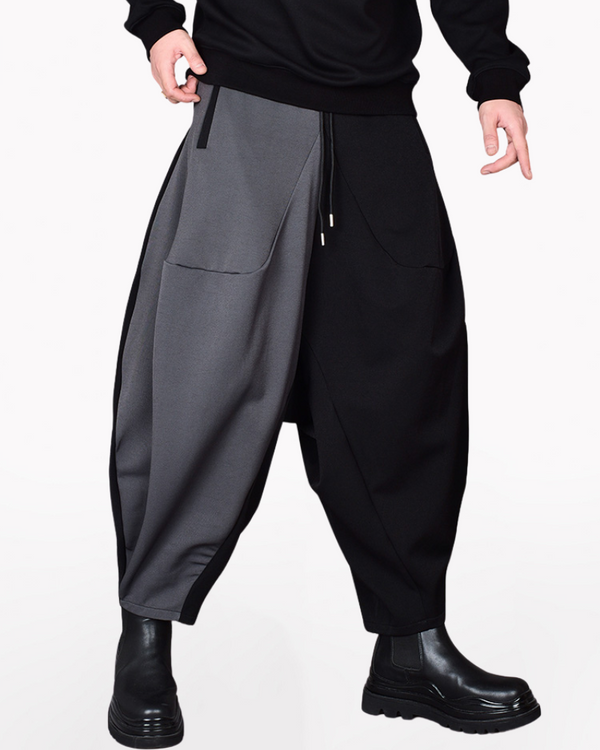 Streetwear Contrast Color Harem Crop Hakama Pants