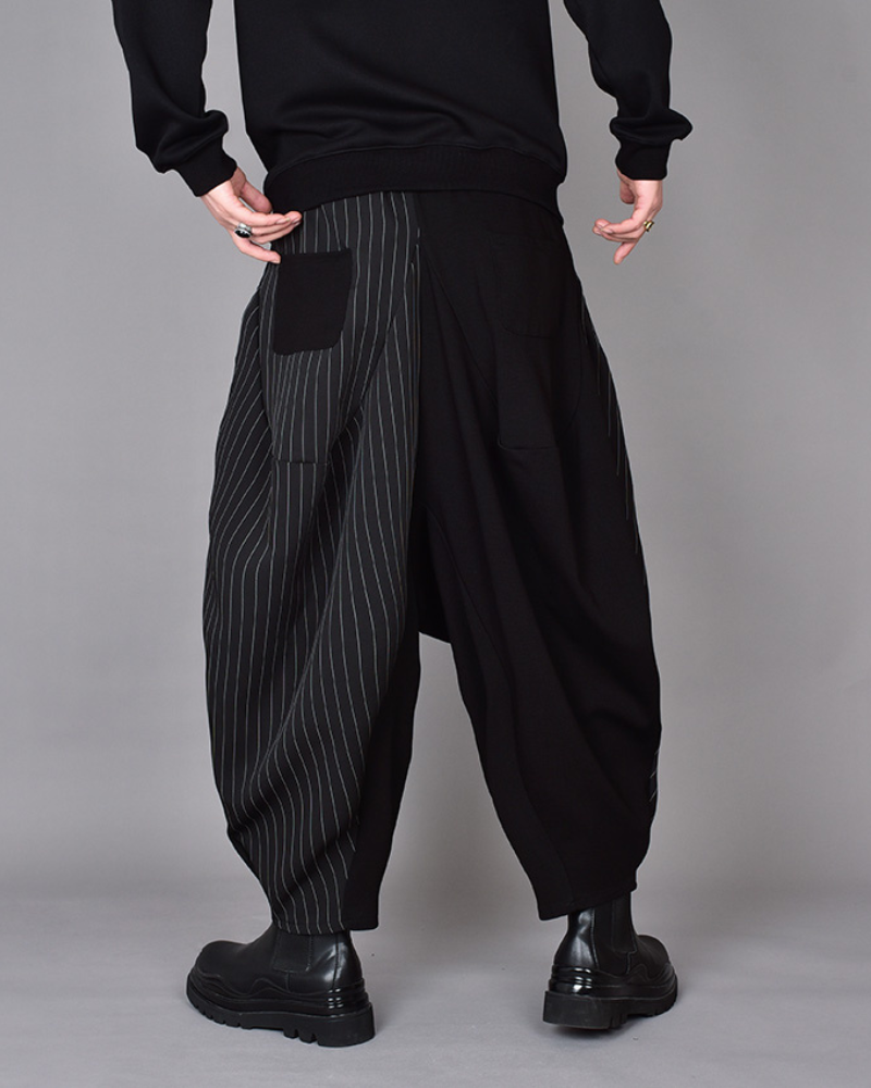 Streetwear Contrast Color Harem Crop Hakama Pants