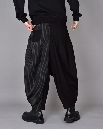 Streetwear Contrast Color Harem Crop Hakama Pants