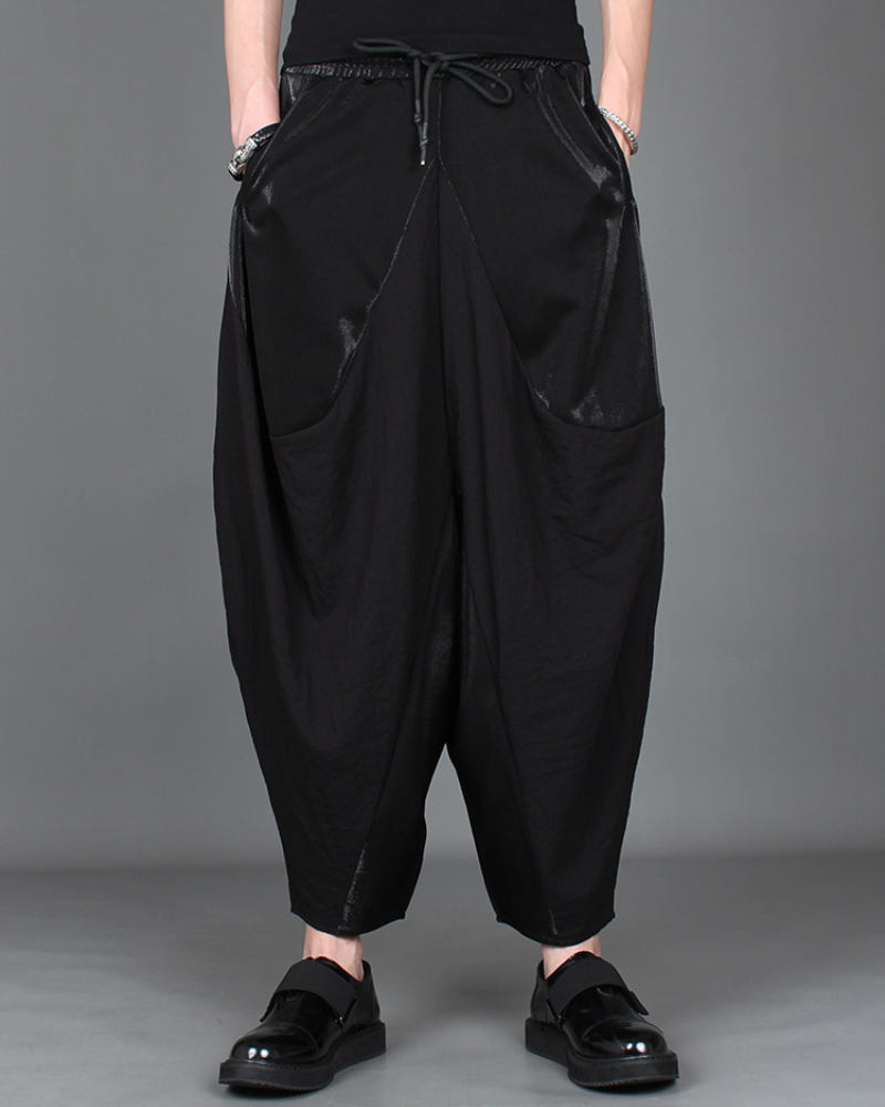 Streetwear Contrast Color Harem Crop Hakama Pants