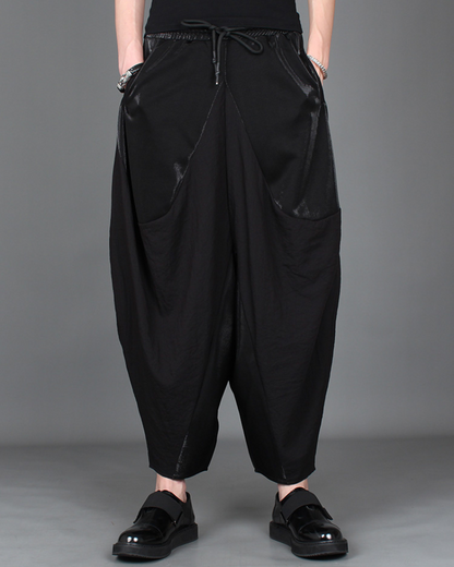 Streetwear Contrast Color Harem Crop Hakama Pants