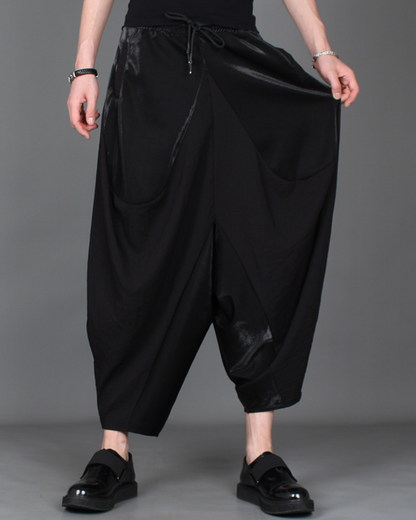 Streetwear Contrast Color Harem Crop Hakama Pants