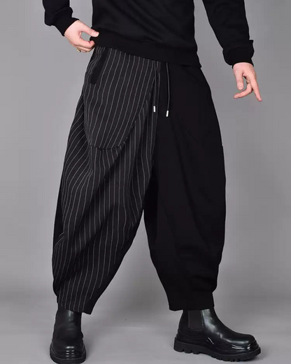 Streetwear Contrast Color Harem Crop Hakama Pants