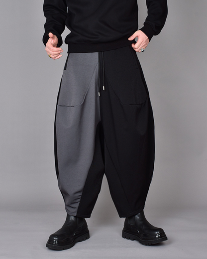 Streetwear Contrast Color Harem Crop Hakama Pants