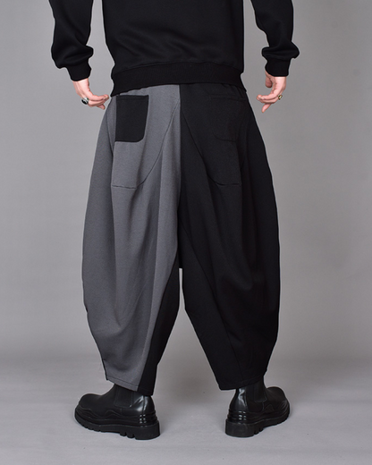 Streetwear Contrast Color Harem Crop Hakama Pants
