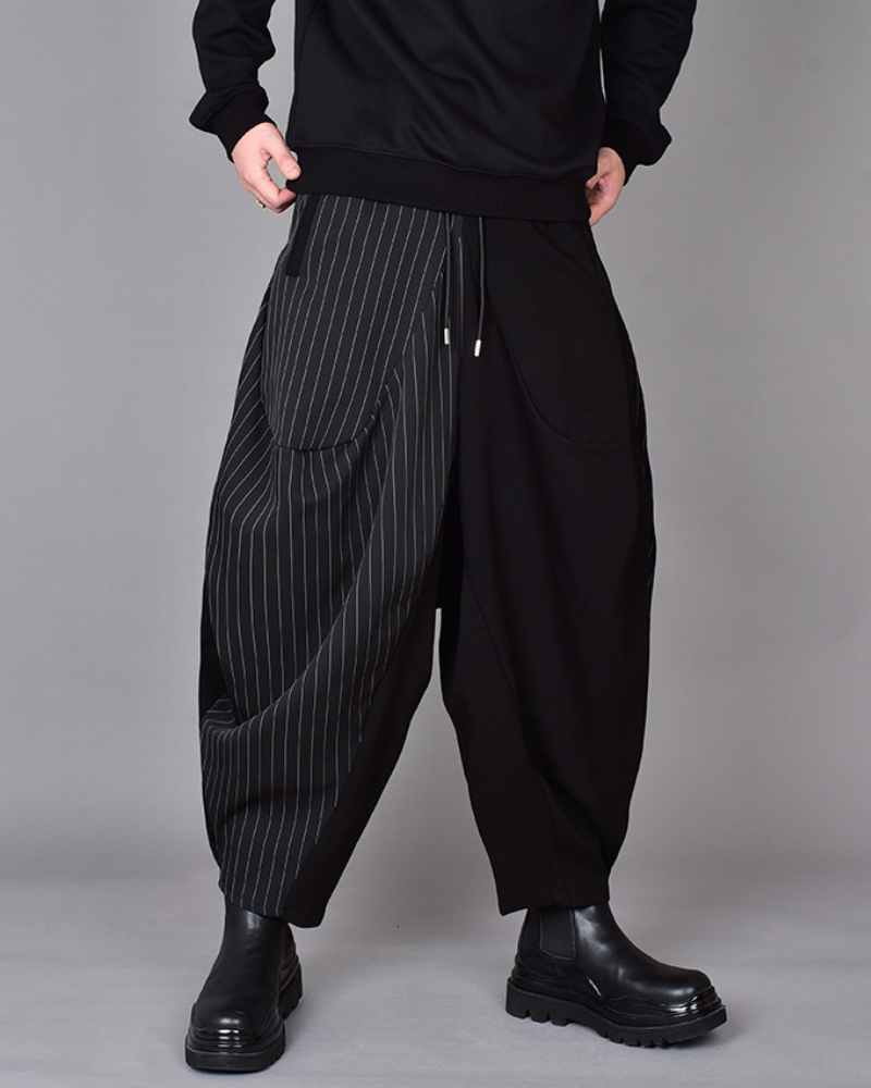 Streetwear Contrast Color Harem Crop Hakama Pants