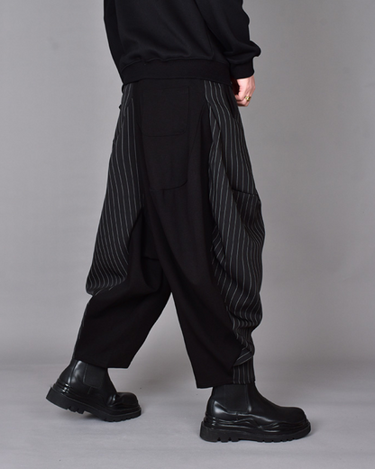 Streetwear Contrast Color Harem Crop Hakama Pants