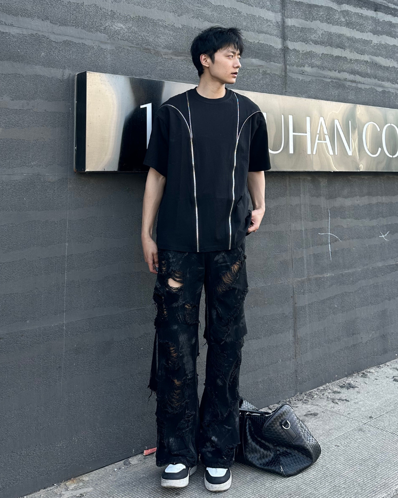 Opium Style Streetwear Deconstructed Zipper-Panel T-Shirt
