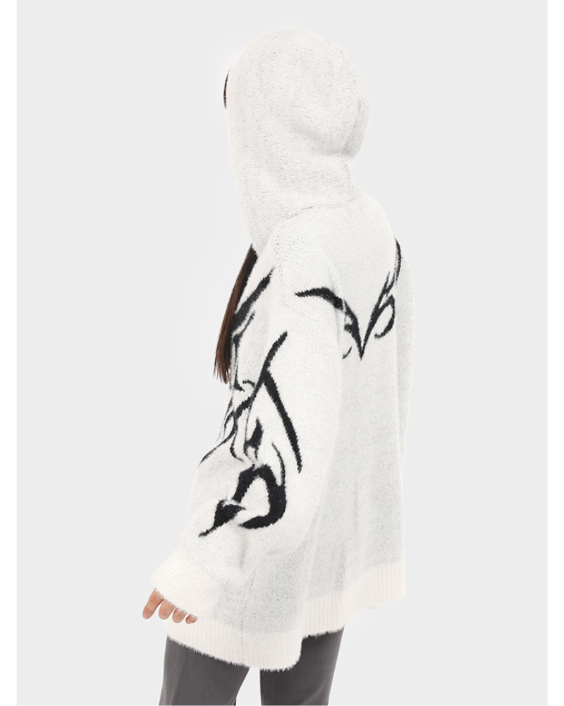 Streetwear Black Cardigan Sweater Hoodie