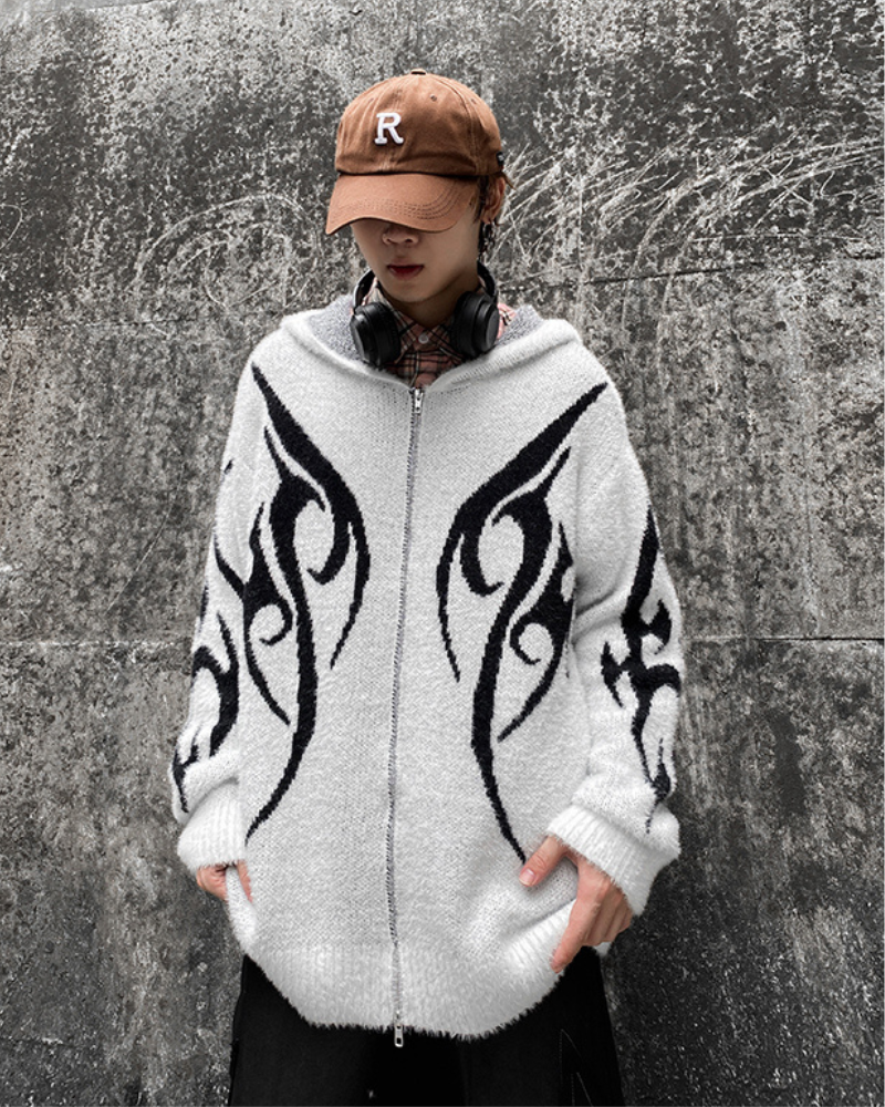 Streetwear Black Cardigan Sweater Hoodie