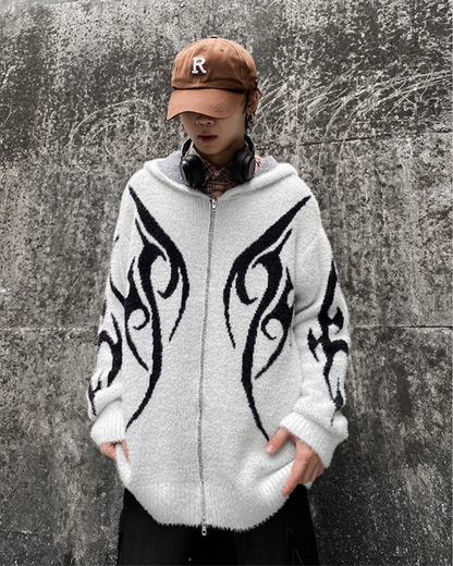 Streetwear Black Cardigan Sweater Hoodie