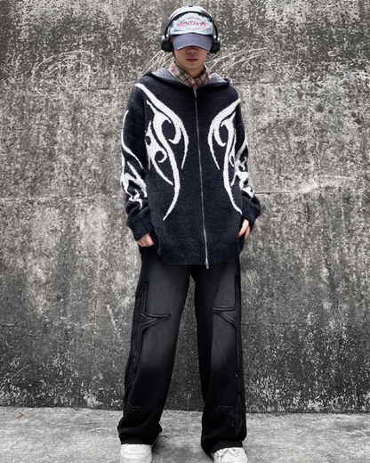 Streetwear Black Cardigan Sweater Hoodie