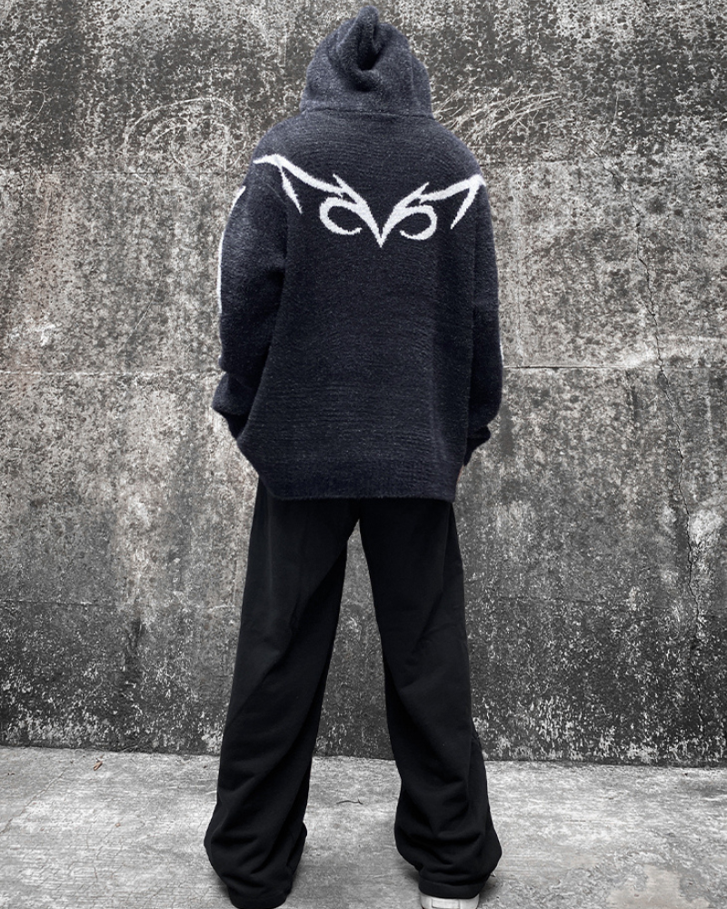 Streetwear Black Cardigan Sweater Hoodie