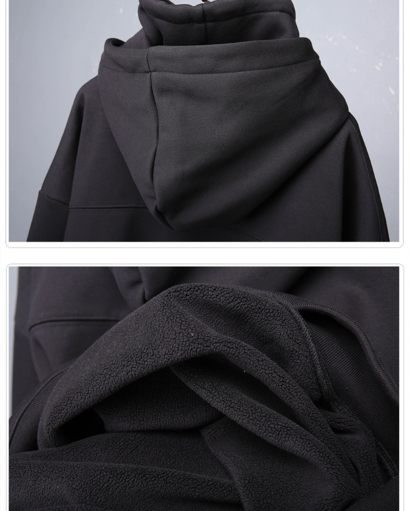 Streetwear High-Neck Fleece Hoodie