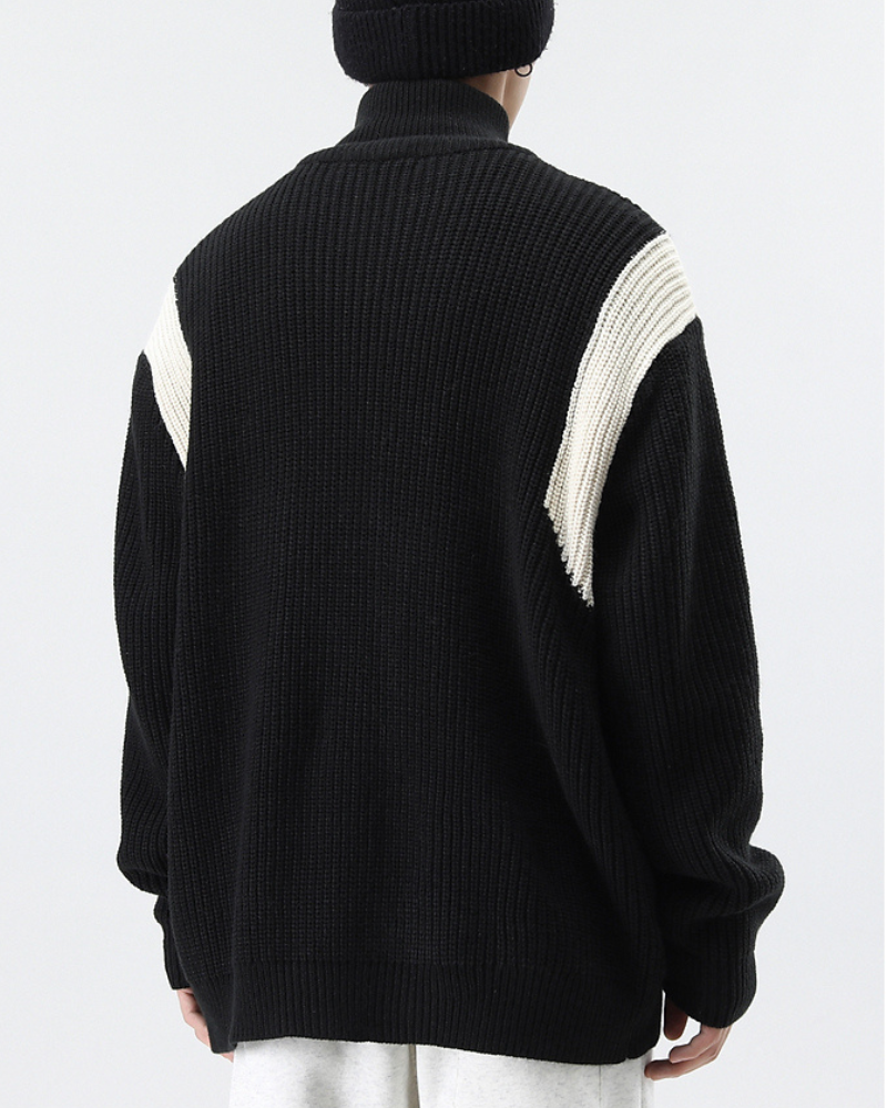 Streetwear Knitted Zip Up Turtleneck Sweater