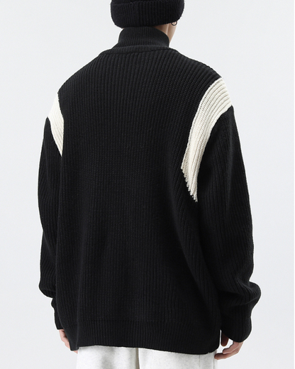 Streetwear Knitted Zip Up Turtleneck Sweater