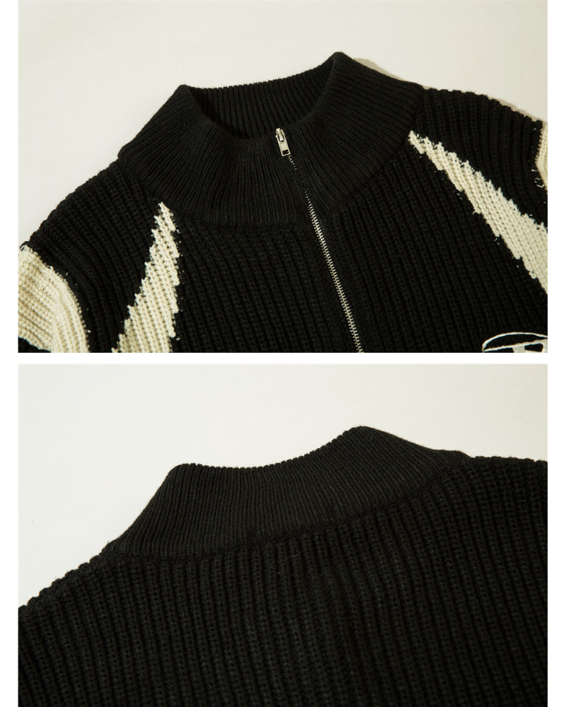 Streetwear Knitted Zip Up Turtleneck Sweater