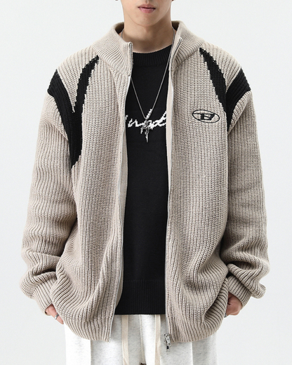 Streetwear Knitted Zip Up Turtleneck Sweater