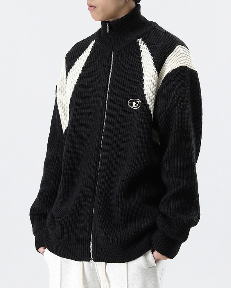 Streetwear Knitted Zip Up Turtleneck Sweater