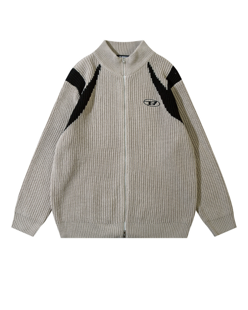 Streetwear Knitted Zip Up Turtleneck Sweater