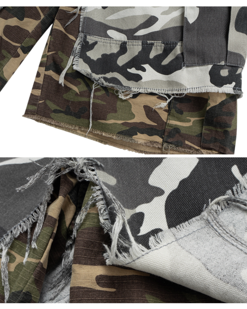 Streetwear Layered Baggy Gray Camo Jorts